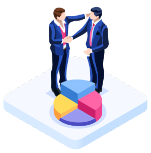 communication table illustration with worker and client shaking hands