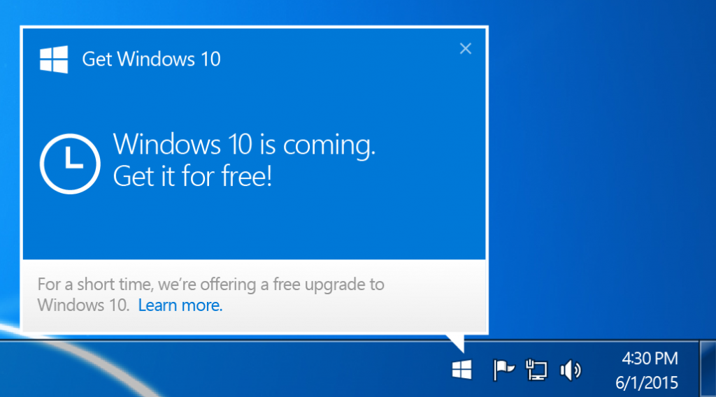 Windows 10 reservation install window on laptop